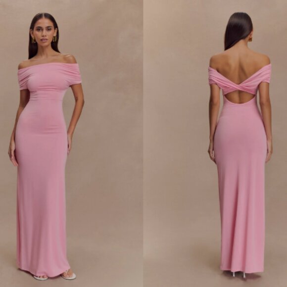 Meshki Off Shoulder Slinky Maxi Dress - Medium - Pink - Picture 2 of 5